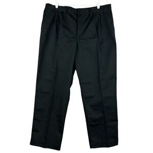 NWT Edwards Men's Black Pants Size 38x30 Poly Cotton Woven Pleated Front